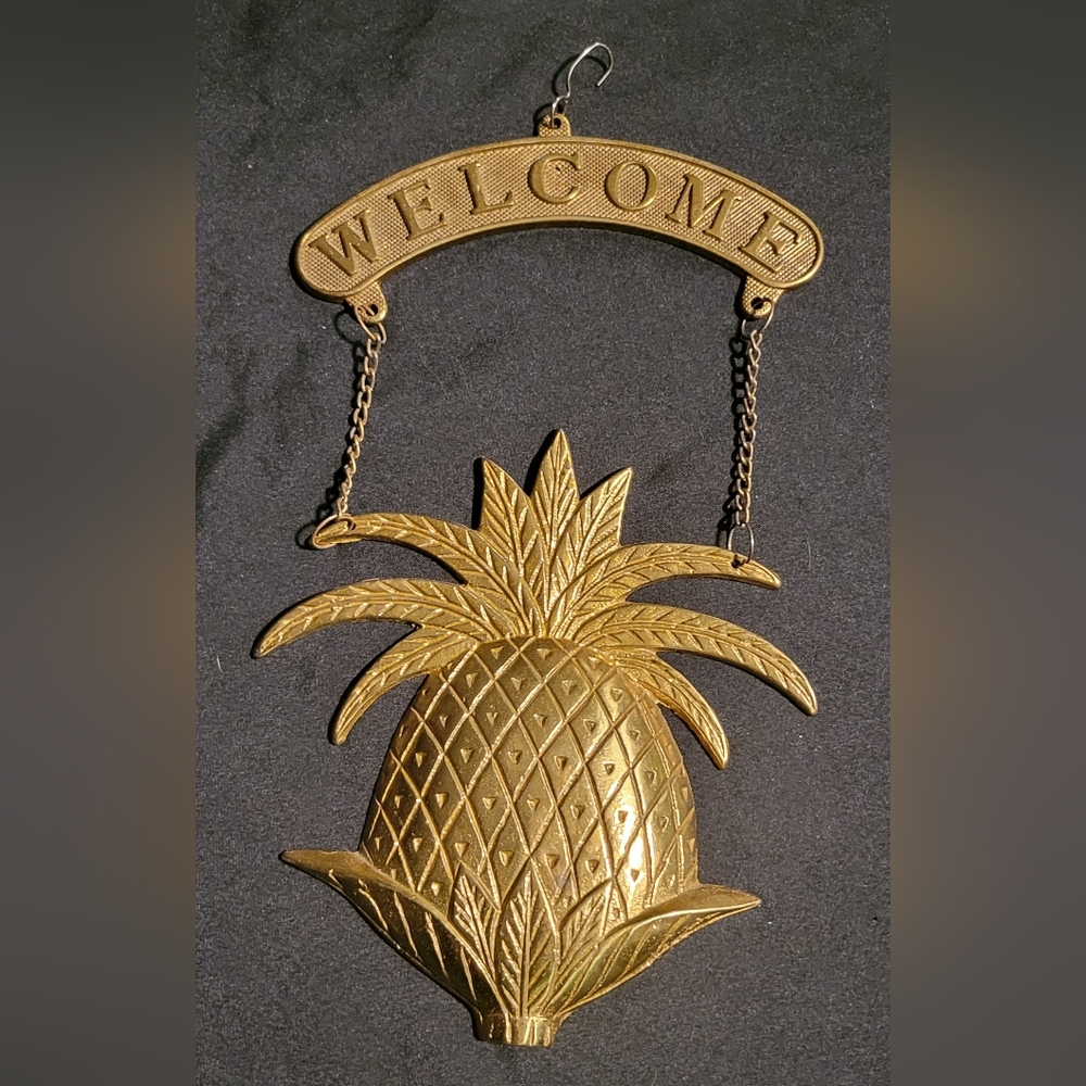 Vintage Solid Brass Pineapple Hanging Welcome Sign